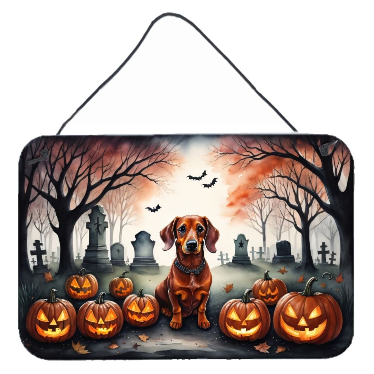 Edge Collections - 8" x 12" - Multicolor - Dachshund Spooky Halloween Wall or Door Hanging Prints Aluminum Metal Sign - 1 Piece